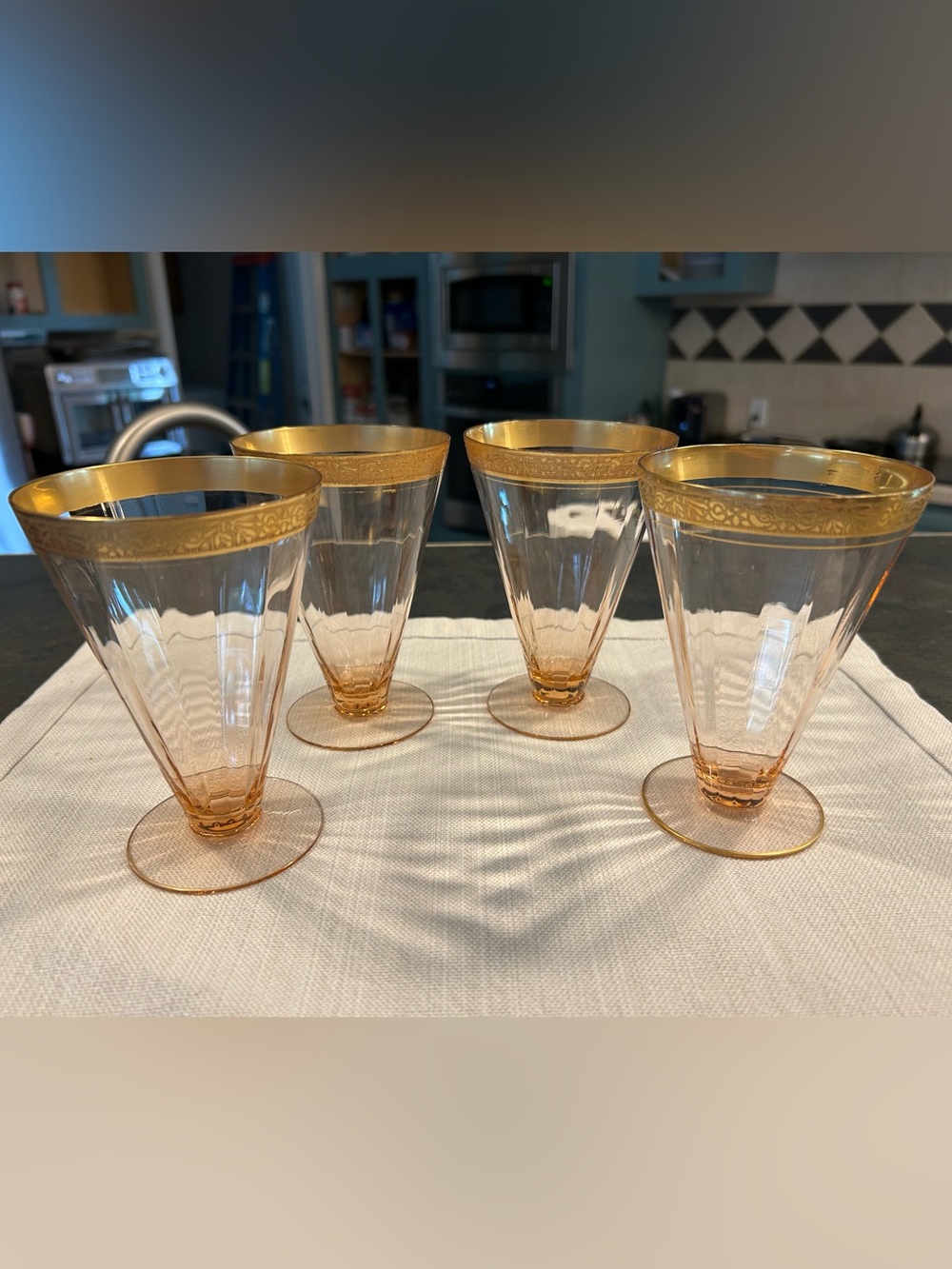 4 Vintage Tiffin Rose Pink Rambler Rose Gold Decorated Edge Ice Tea Glasses (1)